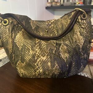 Kathy Van Zeeland Brown Snakeskin Hobo Bag